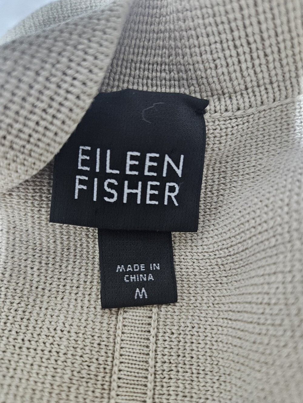 Eileen Fisher Silk Cotton Cardigan Jacket Beige Minimalist Open Neck Sweater M - Picture 3 of 6